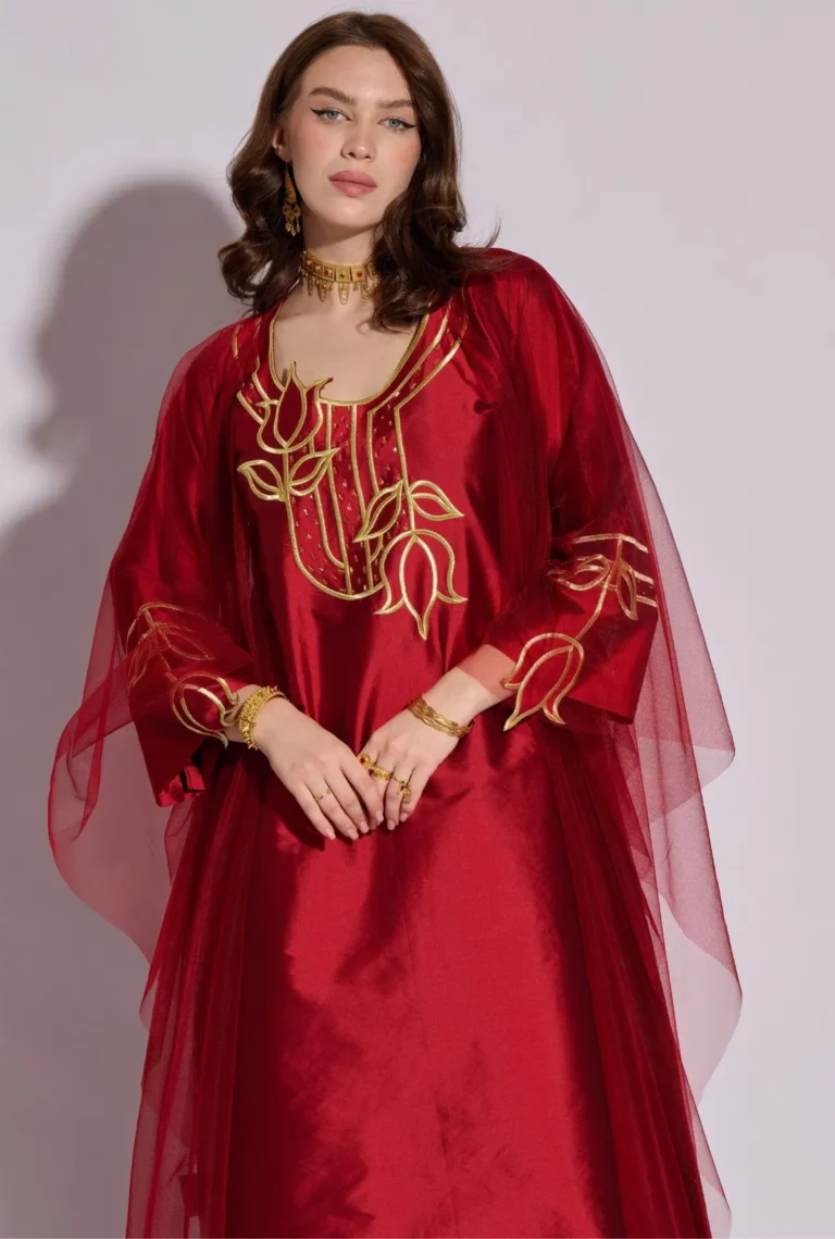 Chalchi Flower jalabiya in Imperial Red