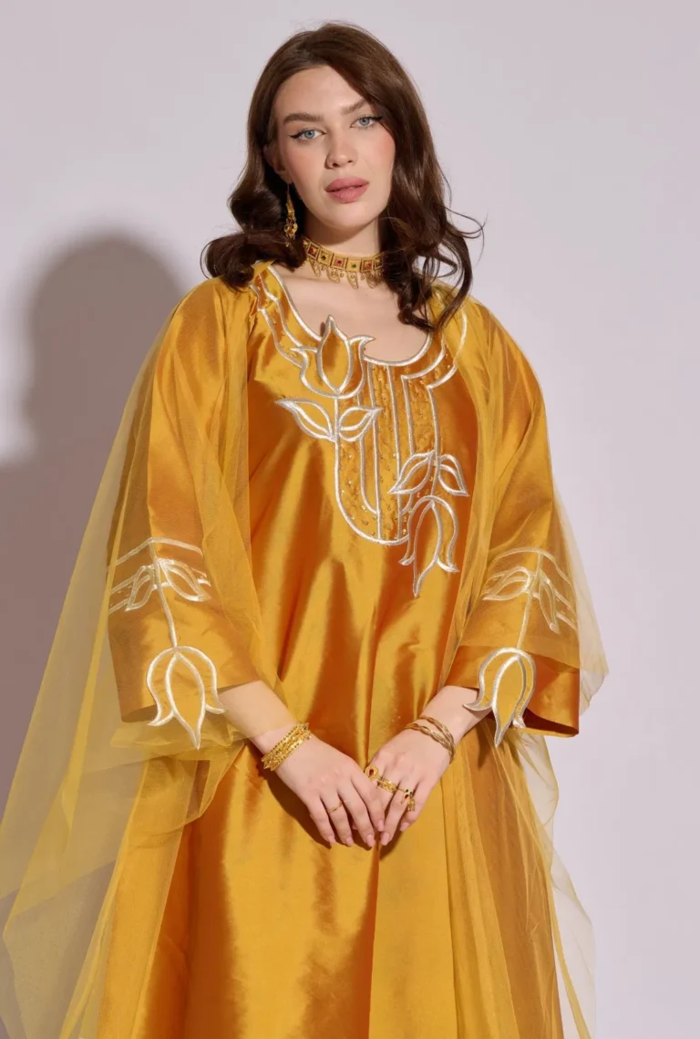 Chalchi Flower jalabiya in Yellow Turmeric