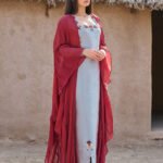 Dress with Cape & Shailla - Blue&Red