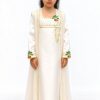 Golden Pearl kids jalabiya by OSH, pearl ivory with gold trim and green and gold floral embroidery
