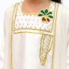 Golden Pearl kids jalabiya by OSH, pearl ivory with gold trim and green and gold floral embroidery