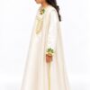 Golden Pearl kids jalabiya by OSH, pearl ivory with gold trim and green and gold floral embroidery