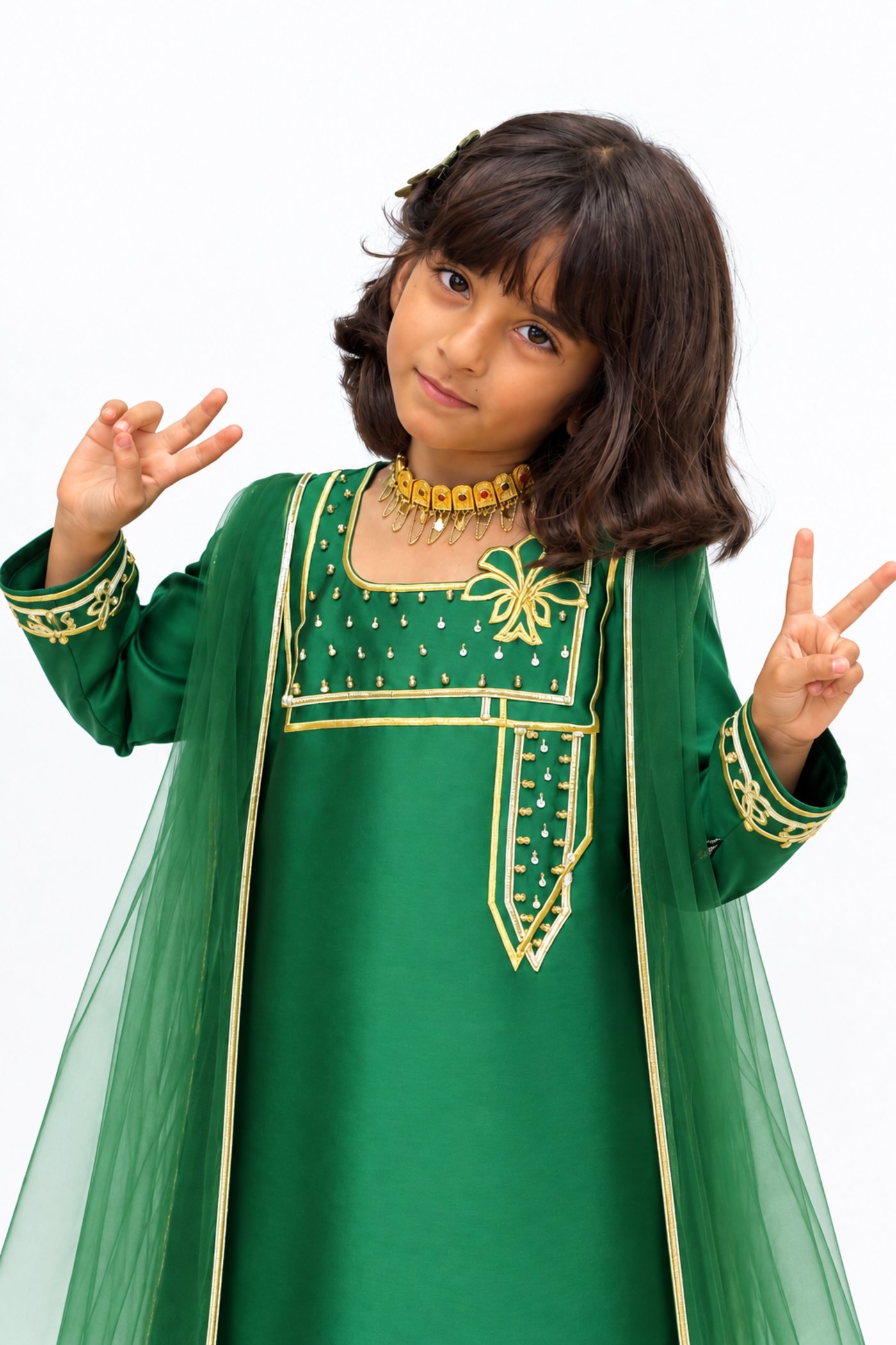 National Day Tulle kids jalabiya by OSH, in the colours of the UAE flag